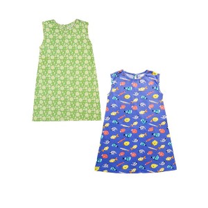 Ola! Otter 2 Pack A-Line dress - Breezy Daisy & Fuzzy Fishes- Blue & Green - 1 of 4