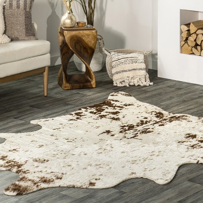 Luxurious Faux Cowhide Brown 5' x 6'7" Synthetic Area Rug
