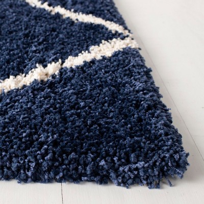 Navy and Ivory Diamond Shag Synthetic Area Rug 5'3" x 7'6"