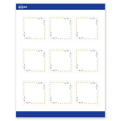 Avery Printable Square Cards, Gold Dots with Green Florals, 2.5" x 2.5", Matte White Square Cards, Laser/Inkjet, 90ct, Great for Business Cards