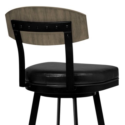 Mid-Century Modern 30" Swivel Barstool in Matte Black with Grey Walnut Accent