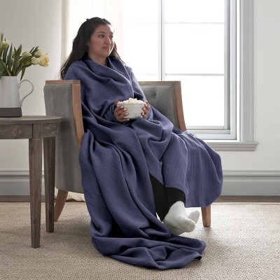 Indigo Blue King-Size Chevron Cotton Cozy Throw Blanket