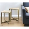 HomeRoots Set of Two Natural and Gold Solid Wood and Metal Square Cross Legs Nested Tables - 2 of 4