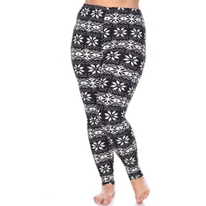Women's Plus Size Printed Leggings - One Size Fits Most Plus - White Mark - 1 of 3