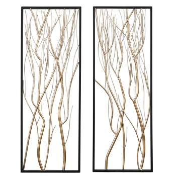 LuxenHome Gold Metal Branch Wall Decor, Set of 2