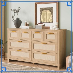 8-Drawer Rattan Dresser, Boho Modern Wood Storage Chest with Ample Space for Bedroom, Living Room, Entryway, Natural - 1 of 4
