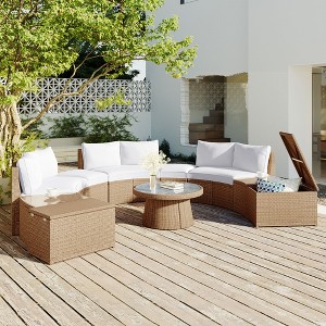 10-Piece Outdoor Sectional Half Round Patio Rattan Sofa Set, PE Wicker Conversation Furniture Set for Free Combination - ModernLuxe - 1 of 4