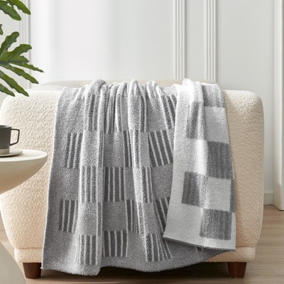 Snuggle Sac Super Soft Reversible Throw Blanket,Lightweight Textured Striped Throw,Checkered Style