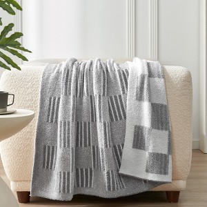 Snuggle Sac Super Soft Reversible Throw Blanket,Lightweight Textured Striped Throw,Checkered Style - 1 of 4