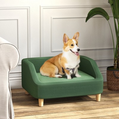 Dark Green Elevated Dog Sofa Bed with Washable Cushion