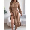 Coolmee Women's Crew Neck Long Sleeve Maxi Dress High Waist Crewneck Casual Loose Ruffled Bust Ruched Dress Lantern Sleeve Sundress - 3 of 4