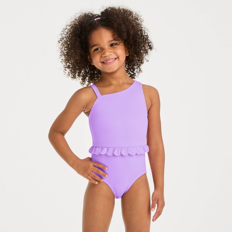 Toddler Girls' Textured Solid One Piece Swimsuit - Cat & Jack™ Purple, 1 of 5