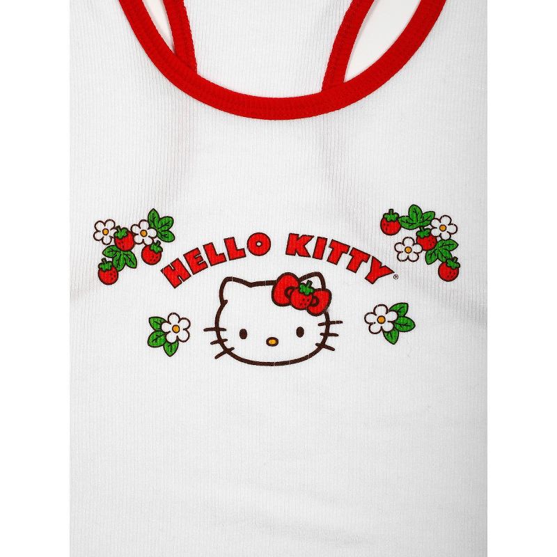 Hello Kitty Strawberries Sleeveless White Ribbed Tank Top, 2 of 3