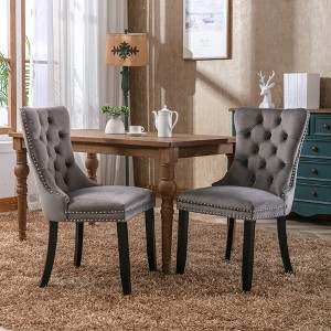 QingMoon Velvet Dining Chairs Set of 2, High-Back Tufted Kitchen Chairs, Modern Accent Chair with Nailhead Trim and Solid Wood Legs for Dining Room - 1 of 4