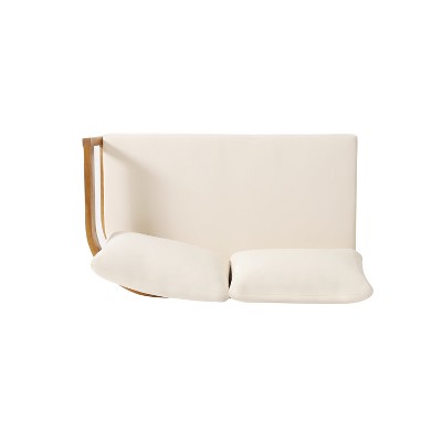Teak Acacia Wood 5-Seater Outdoor Sectional Sofa with Beige Cushions