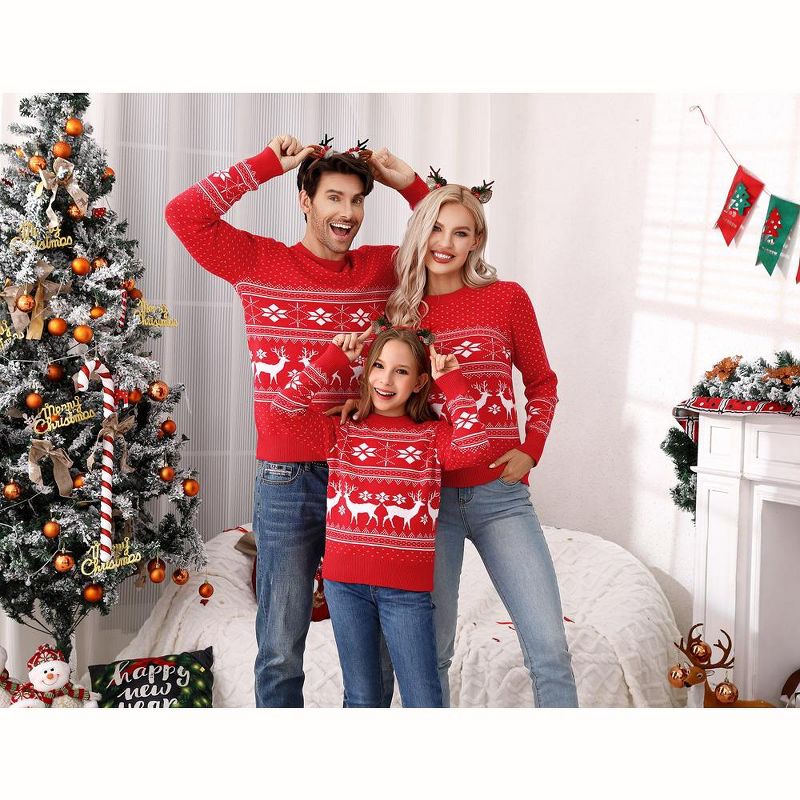 Family Matching Christmas Sweater Reindeer Snowflakes Knitted Ugly Crew Neck Pullover for Women/Men/Kids, 4 of 8