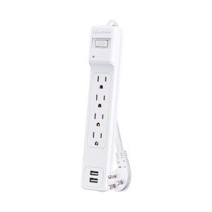 CyberPower® P403URC1 Home Office Surge-Protector 4-Outlet Power Strip with 2 USB Ports, 3-Foot Cord in White - 1 of 4