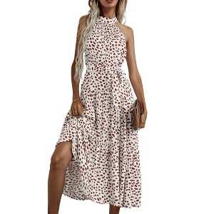 Anna-Kaci Women's Halter Neck Floral Maxi Dress with Waist Tie and Flowing Skirt - 1 of 4