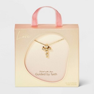 14K Gold Dipped Cubic Zirconia Cross Pendant Necklace - Gold - 1 of 4