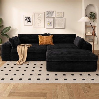 TIRAMISUBEST Cloud Sectional Sofa with L-Shaped Chaise - Modular Deep Seat Couch, Plush Upholstered Living Room Furniture in Black Corduroy