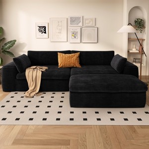 TIRAMISUBEST Cloud Sectional Sofa with L-Shaped Chaise - Modular Deep Seat Couch, Plush Upholstered Living Room Furniture in Black Corduroy - 1 of 4