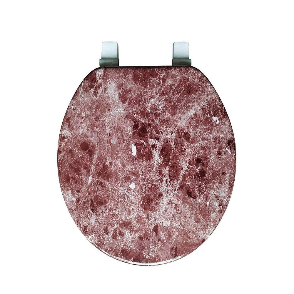 Photos - Toilet Accessory Marble Print Toilet Seat Burgundy - J&V TEXTILES