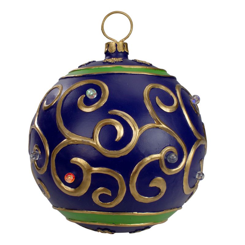 Northlight 12-Inch Blue and Gold Large Christmas Ball Ornament Tabletop LED Decoration, 2 of 4
