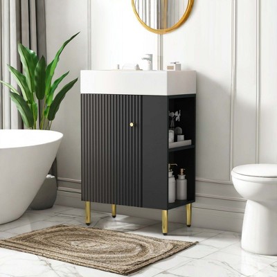 NicBex 21.6" Bathroom Vanity with Sink, Bathroom Cabinet Storage with 2 Spacious Drawers and 2 Open Shelf for Bathroom, Black