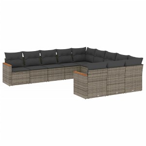 vidaXL 11 Piece Patio Sofa Set with Cushions Gray Poly Rattan - Without Table - 1 of 4