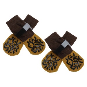 Unique Bargains Non-Slip Dog Socks with Reflective Adjustable Tapes Brown 4 Pcs - 1 of 4