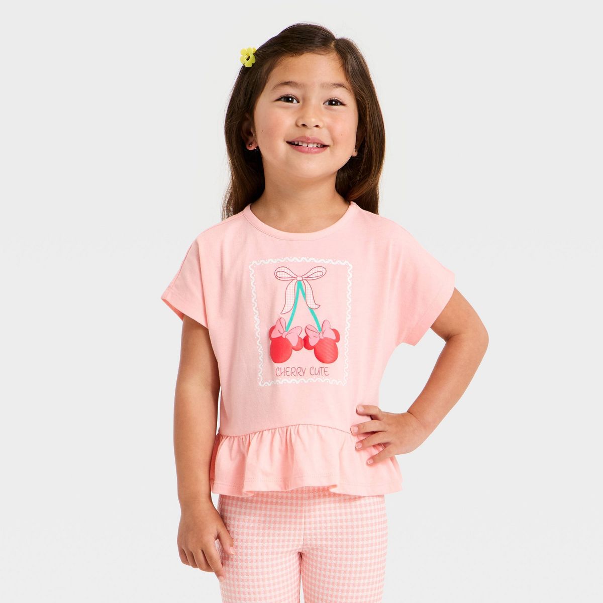 Toddler Girls' 2pc Disney Minnie Mouse Cherry T-Shirt & Biker Shorts Set - Pink - thumbnail 3