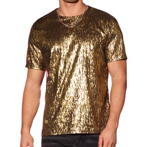 Lars Amadeus Men's Round Neck Short Sleeves Club Sparkle T-Shirt Tops - 1 of 4