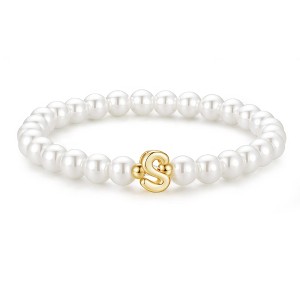Turandoss Gold Initial Bracelets for Women Girls - Dainty Beaded Pearl Bracelets for Kids, Charm Letter Bracelet for Girl, Flower Girl Proposal Gifts - 1 of 4