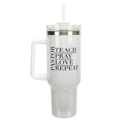 Elanze Designs Pastor Teach Pray Love Repeat Faith 40 oz. Stainless Steel, Large Water Bottle Coffee Mug, Spill & Leak Resistant, Thermal Travel