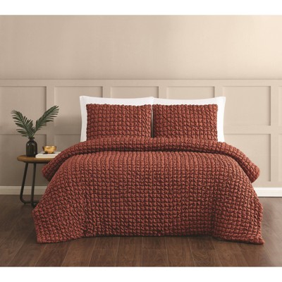 Christian Siriano 2pc Twin Extra Long NY Textured Puff Comforter Set Rust: Polyester Fill, Machine Washable