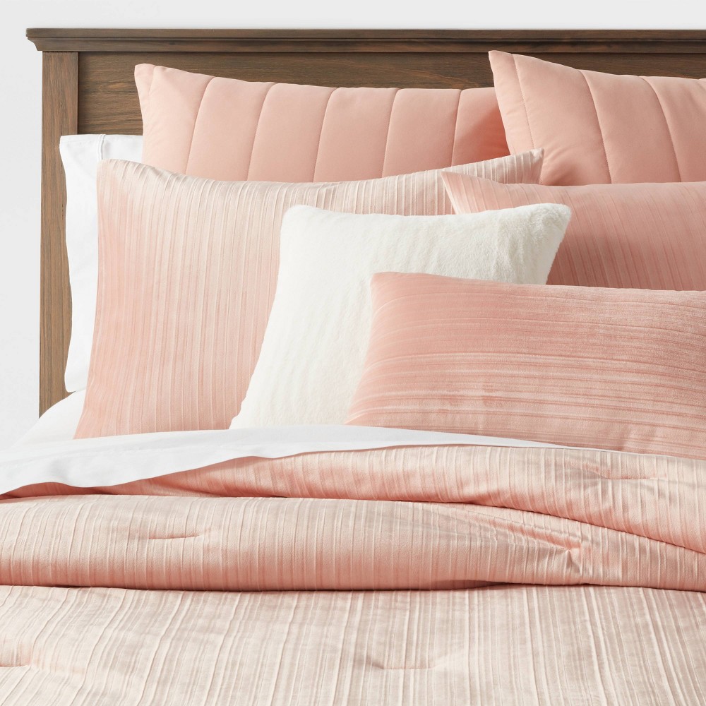 Photos - Bed Linen 8pc King Luxe Velvet Comforter Set Salmon Pink - Threshold™