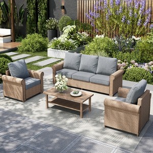 Captiva Designs Luxury Wicker Patio Conversation Sofa Set with Curved Armrests with Cushions - 1 of 4