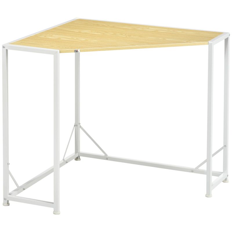 HOMCOM Space-Saving Small Corner Desk & Triangle Vanity Table, Computer Desk with Metal Frame, Writing Desk Corner Office Desk Workstation, 1 of 7