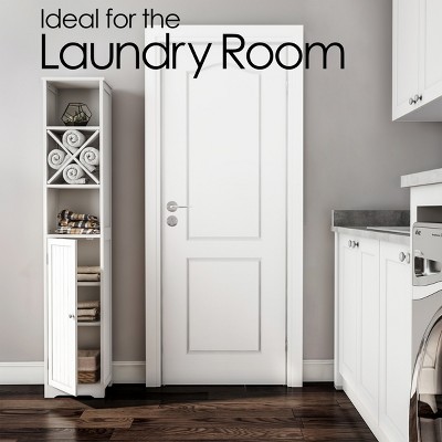Sleek White Freestanding Bathroom Linen Tower with Adjustable Shelving