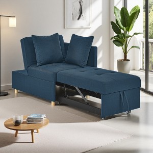 Linen Sleeper Sofa Chair with Pull-Out Bed & Wheels - 1 of 4