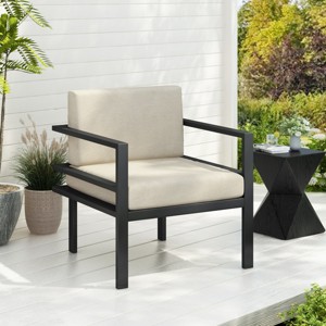 Modern Outdoor Lounge Chair, Patio Armrest Sofa, Chaise Lounges with Aluminum Frame and Weather-Resistant Cushions-Coolbibila - 1 of 4