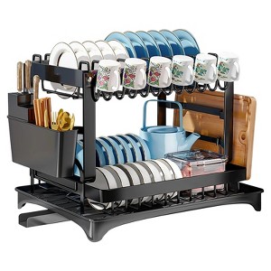 LunaLulinlk Black 2 Tier Kitchen Dish Rack Drain Rack Storage Rack Countertop Bowl Dish Dish Utensil Rack with Cup Holder - 1 of 4