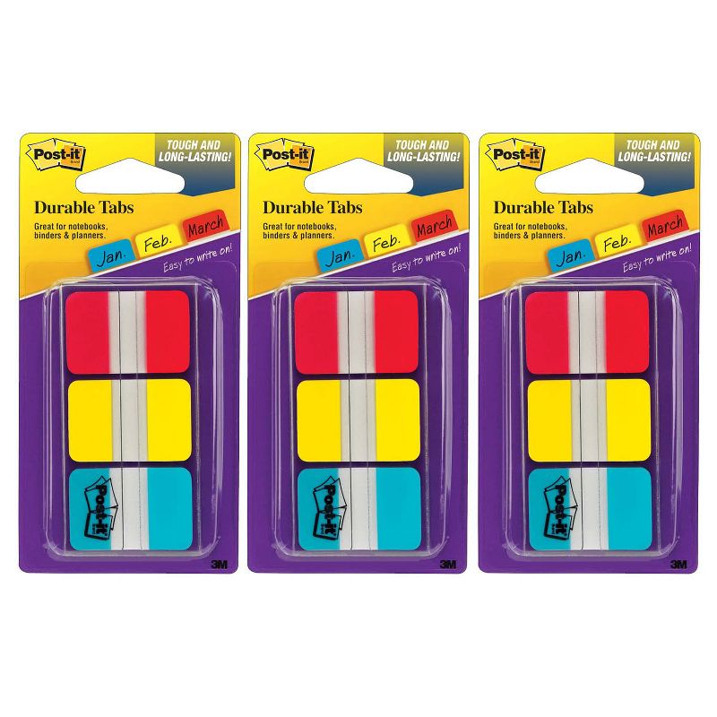 Post-it Tabs, 1" Solid, Red, Yellow, Blue, 66 Tabs & Dispenser Per Pack, 3 Packs, 1 of 6