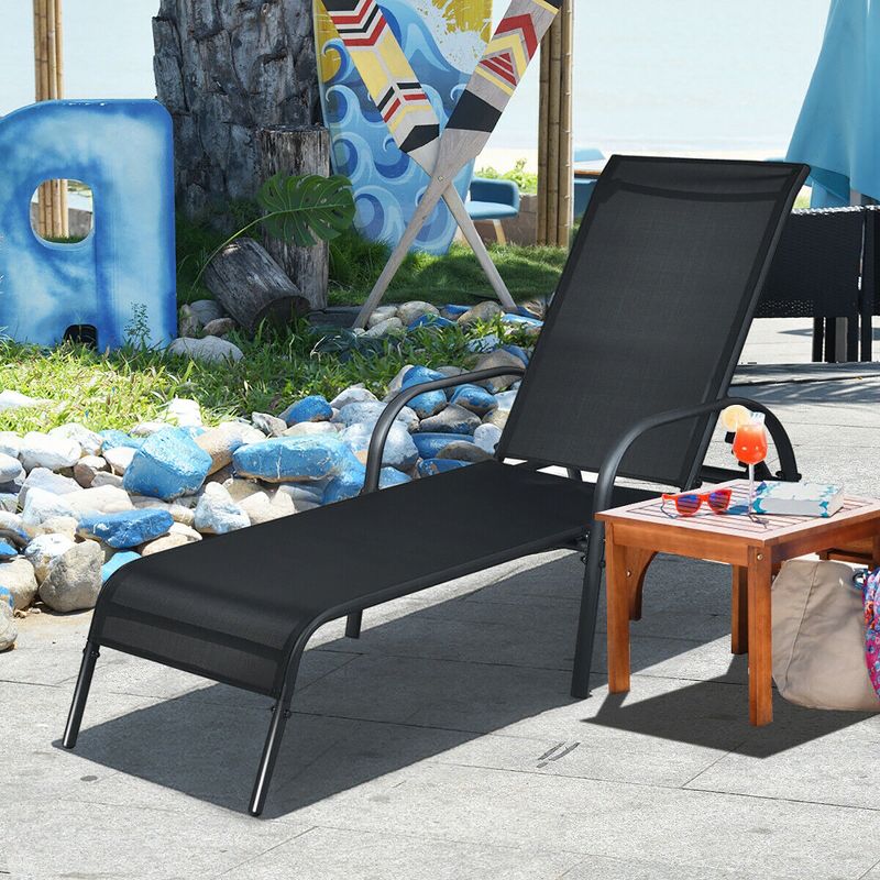 Costway Patio Chaise Lounge Outdoor Folding Recliner Chair w/ Adjustable Backrest Black, 3 of 11