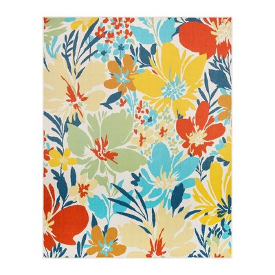Gertmenian 6'5"x9'6" Jona Nelisa Bright Floral Rectangle Woven Indoor/Outdoor Accent Rug: Machine Made, Polypropylene, Fade-Resistant
