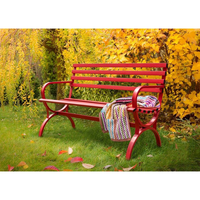 Outdoor Steel Loveseat Bench - Red - Captiva Designs, 1 of 10