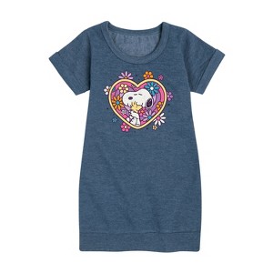 - Peanuts - Hug Heart Flower Graphic Short Sleeve Fleece Dress - 1 of 4