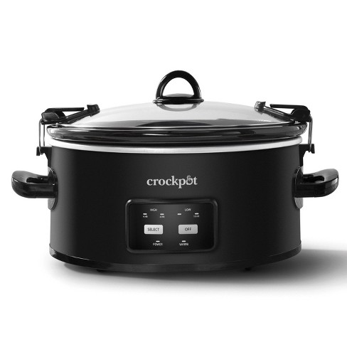 Crock-Pot Portable 4 Quart Stainless Steel Large Slow Cooker for Small  Kitchen with Locking Lid, Handles, and Digital Automatic Timer, Black