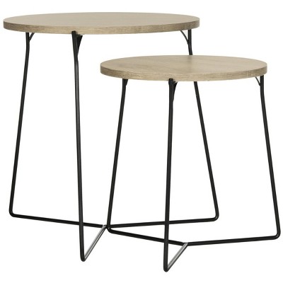 Light Brown Round Wood and Metal Stacking End Table