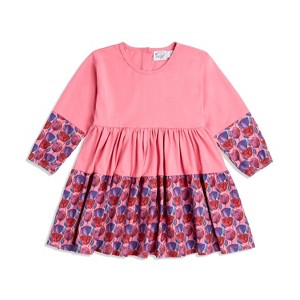 The Pink Picket Fence Louise Twirl Dress for Girls – 100% Cotton Long Sleeve Play Dress – Hand-Painted Floral Print - 1 of 4